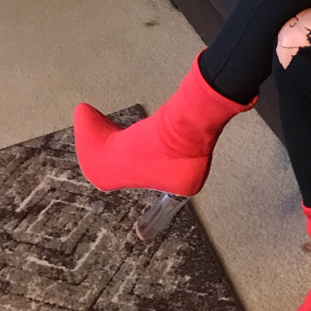 Red booties thick heel